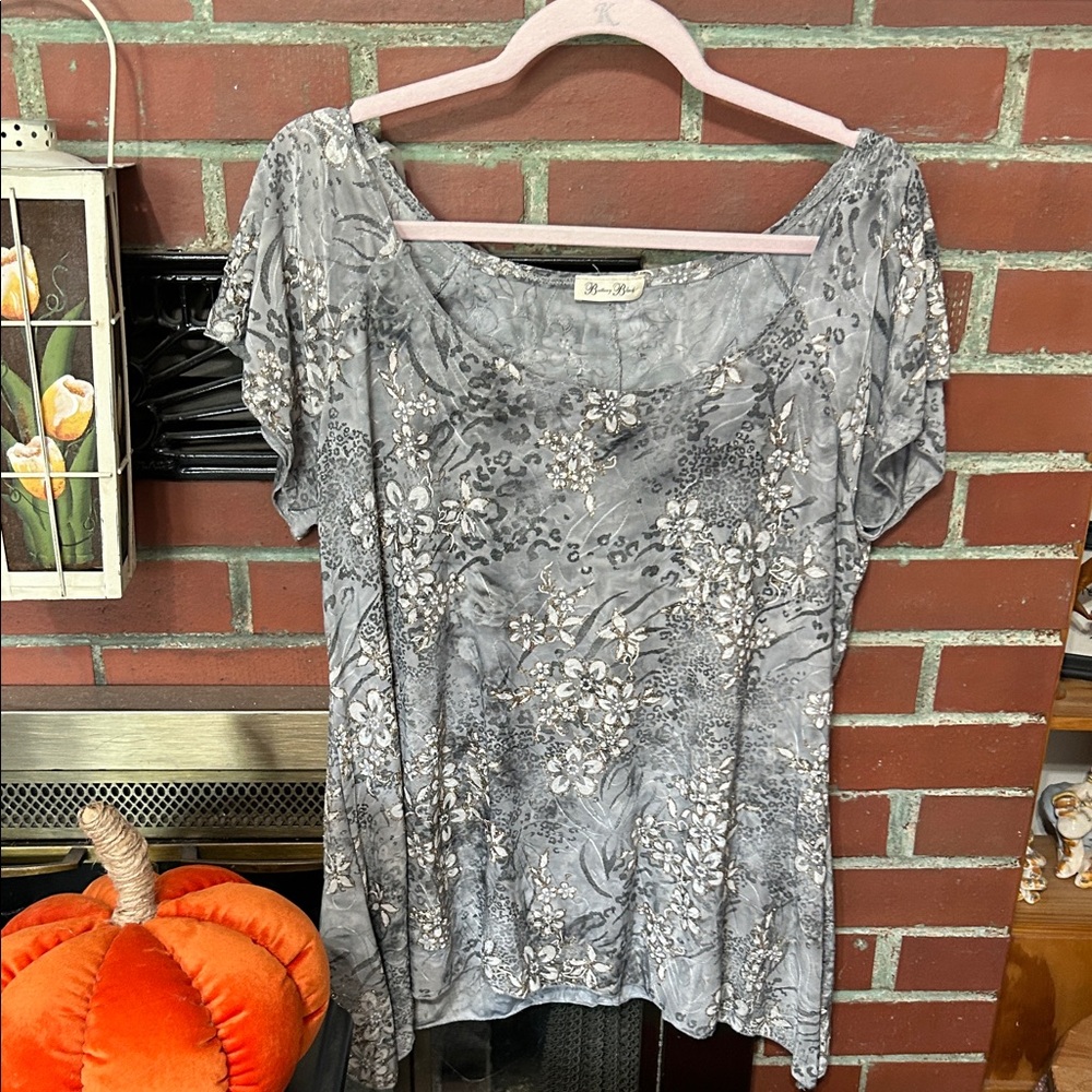 Brittany Black Gray Floral Blouse